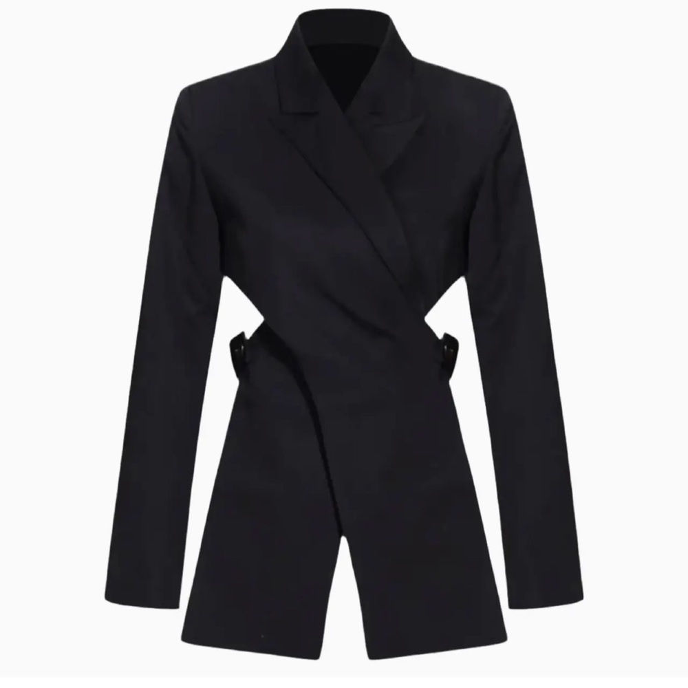 Tailored Black Wrap Blazer with Side Cutout Detail